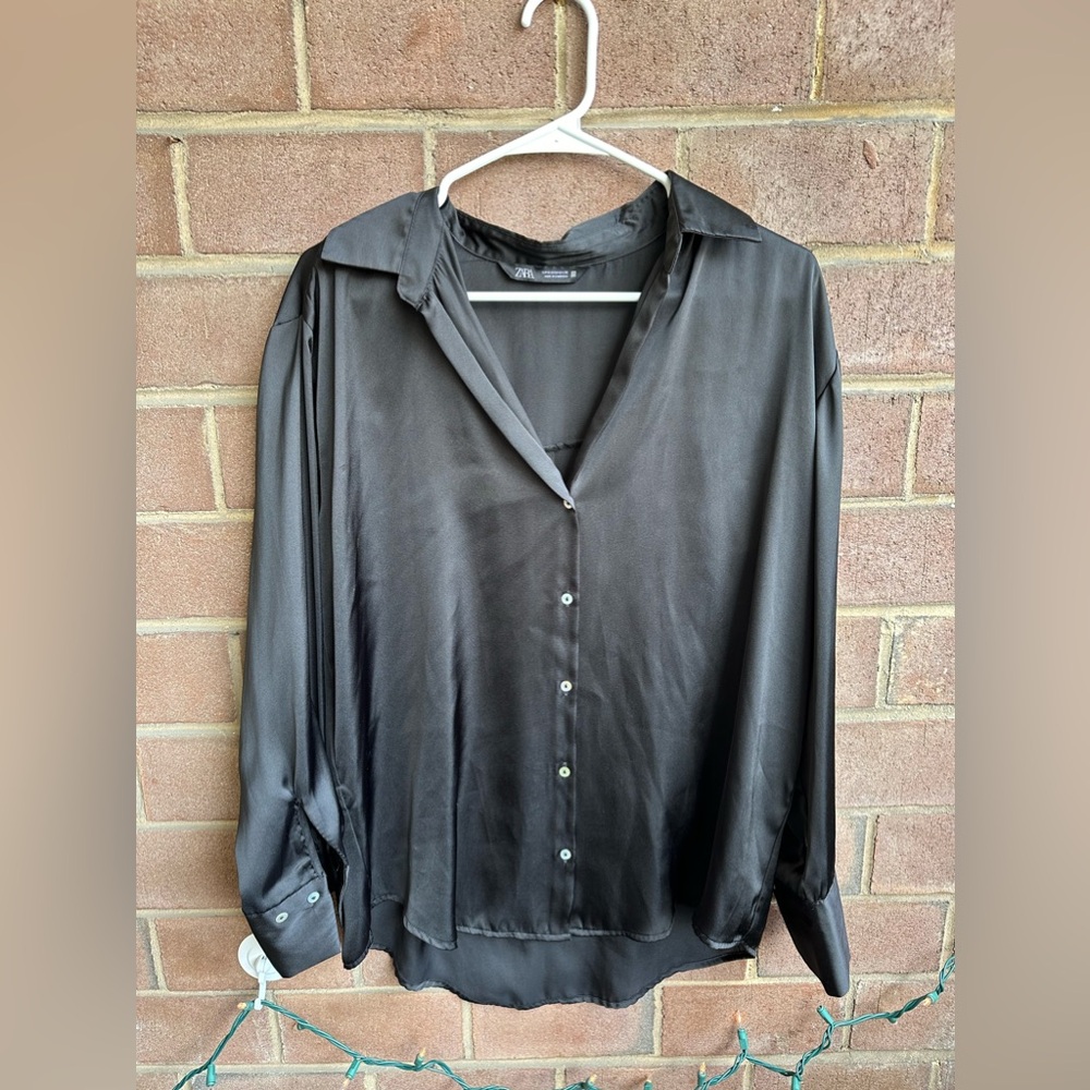 Satin Zara Button-Down Blouse